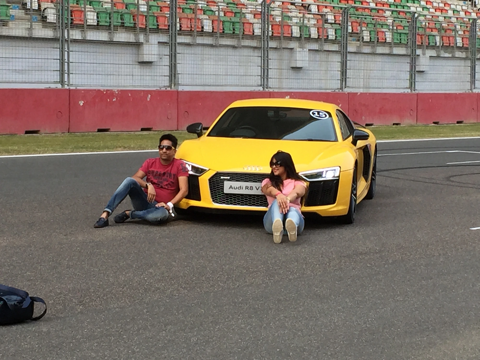 Yellow Audi R8 on the Buddh International Circuit track during the Audi Driving Experience