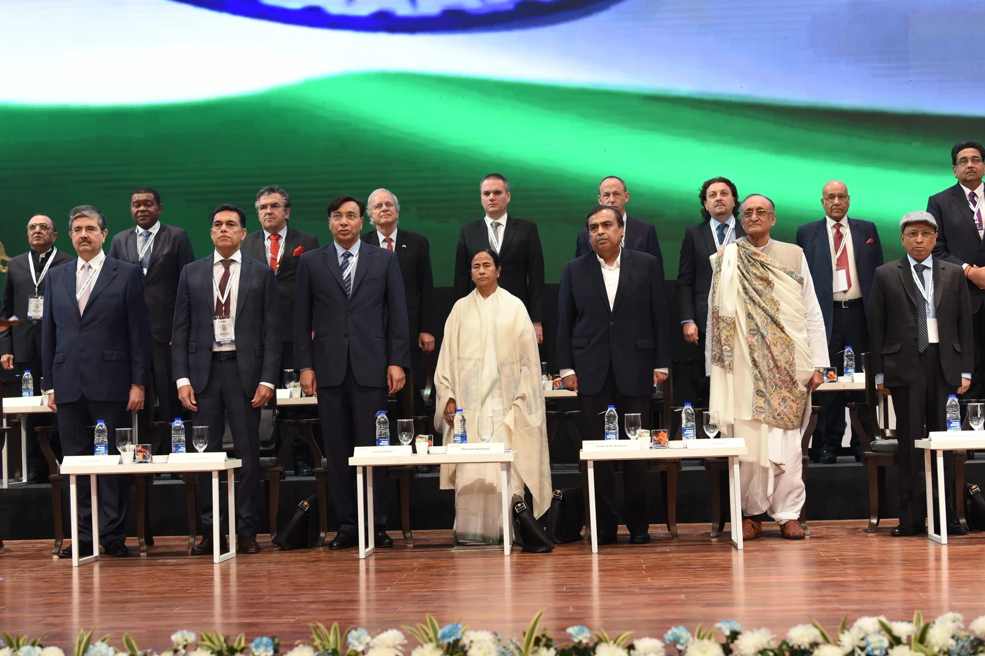 Global business leaders with the Chief Minister on stage at the Bengal Global Business Summit 2018