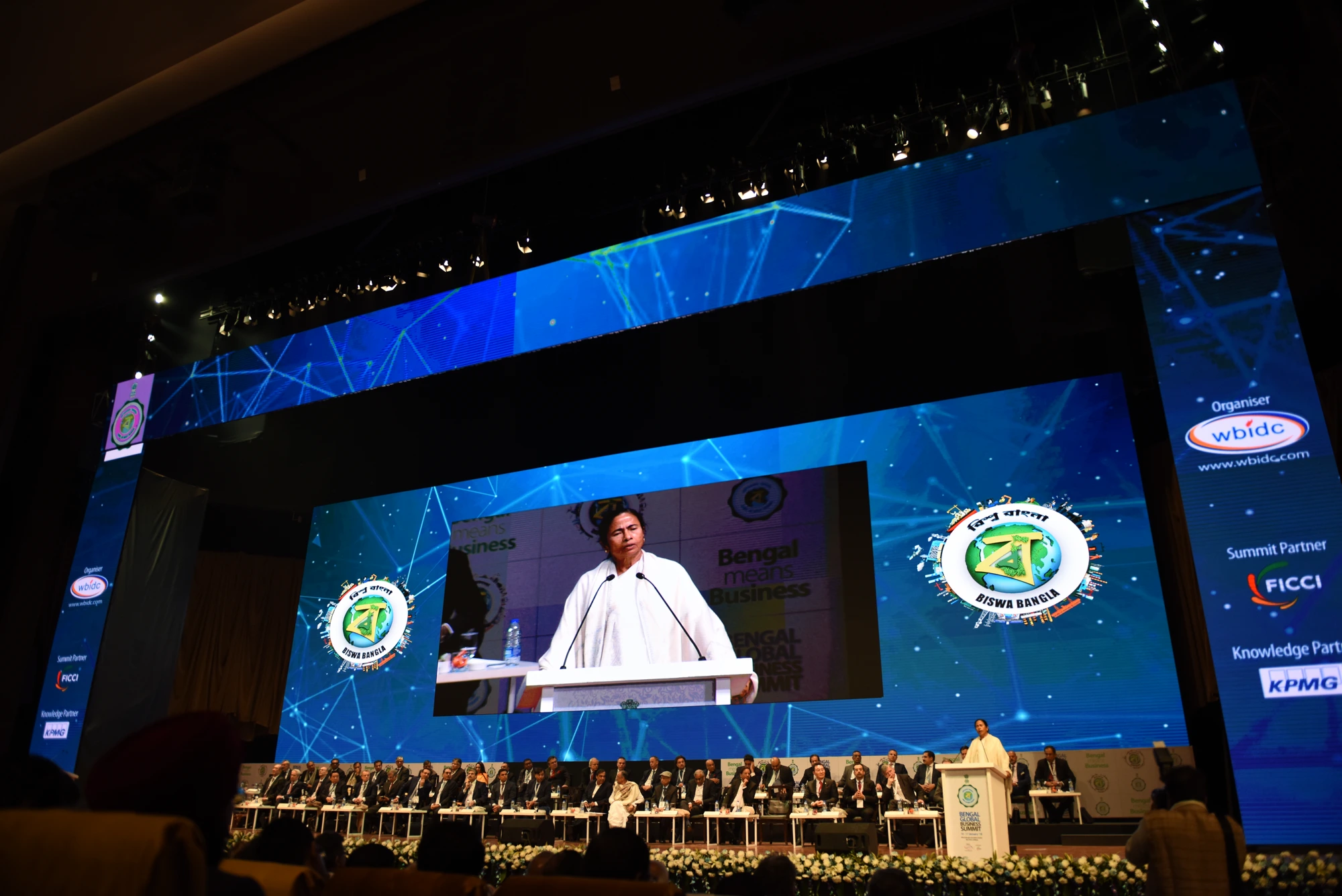 Bengal Global Business Summit plenary — wide stage with leadership and big screens