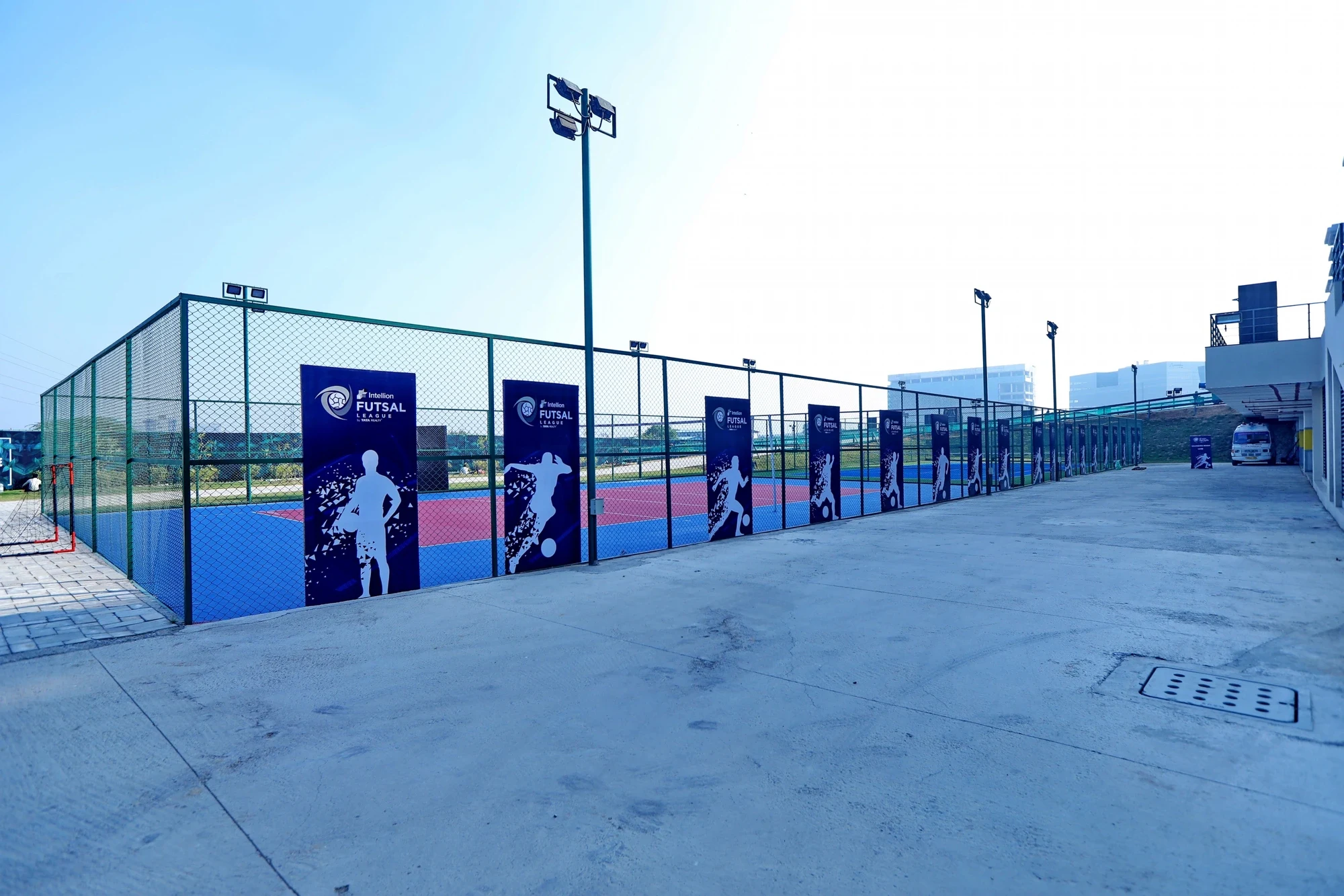 Intellion Futsal League player banners lining the arena walkway