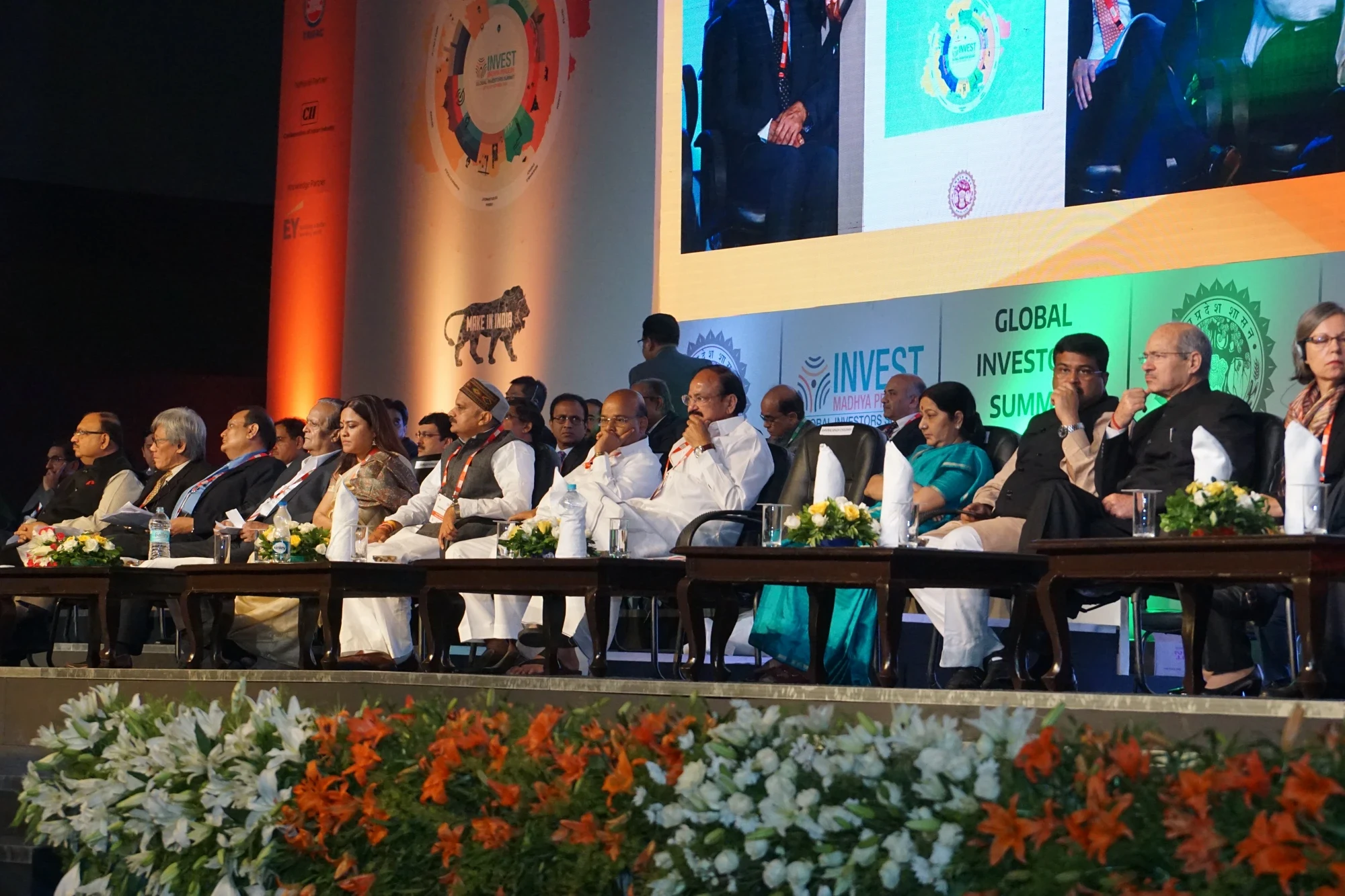 Seated leadership panel at the Invest Madhya Pradesh summit