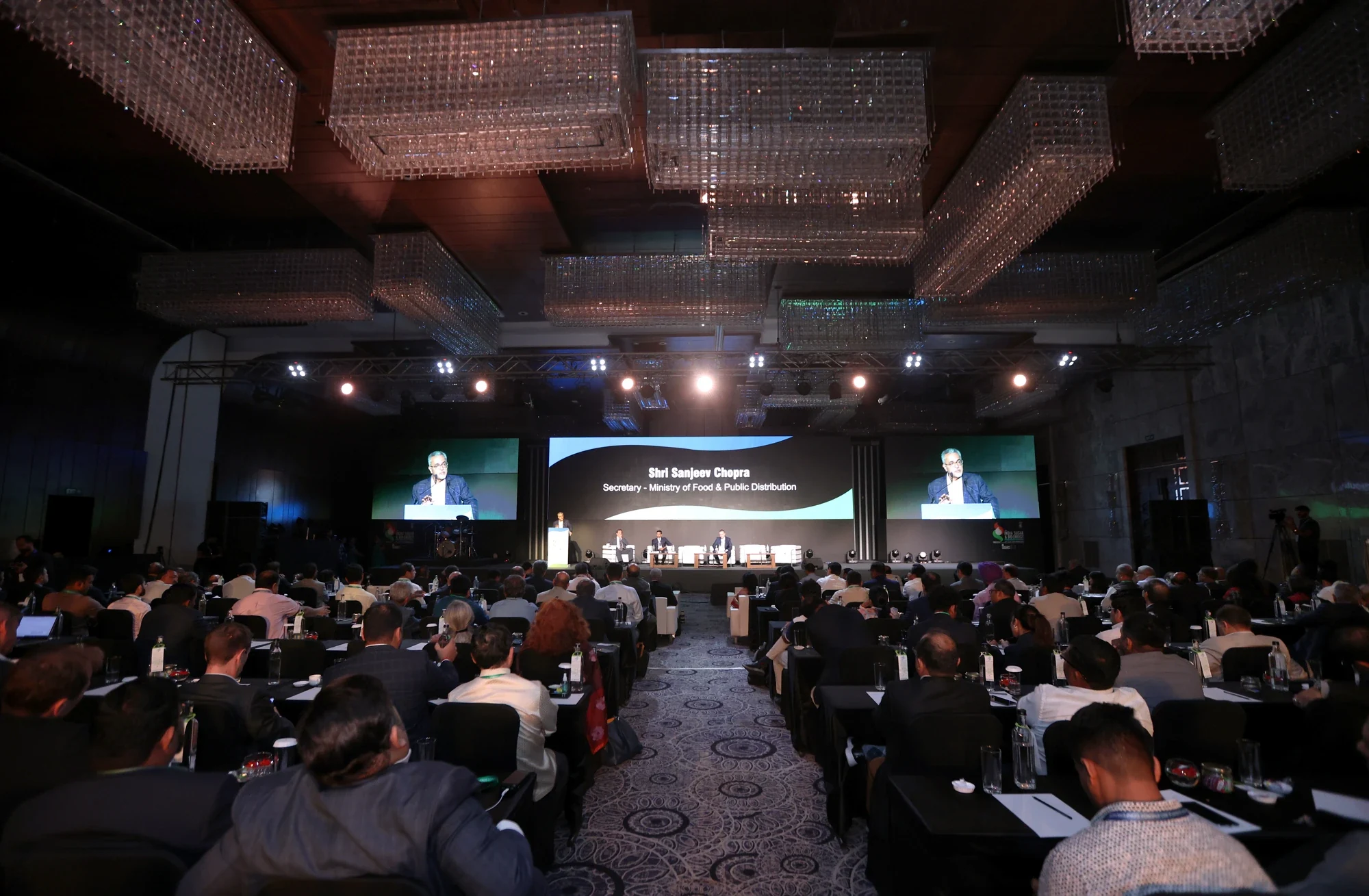 Keynote by Shri Sanjeev Chopra in the main conference hall with twin LED screens