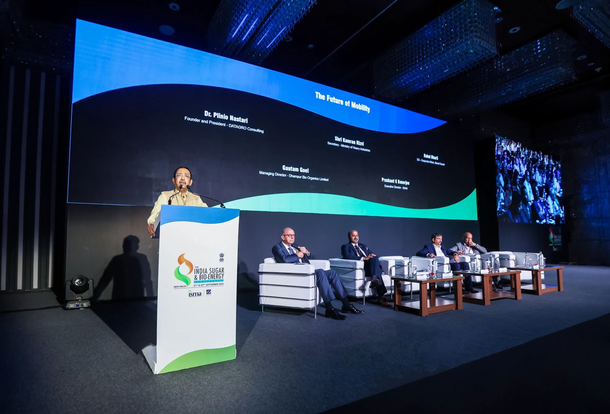 The Future of Mobility panel at the India Sugar & Bio-Energy Conference podium