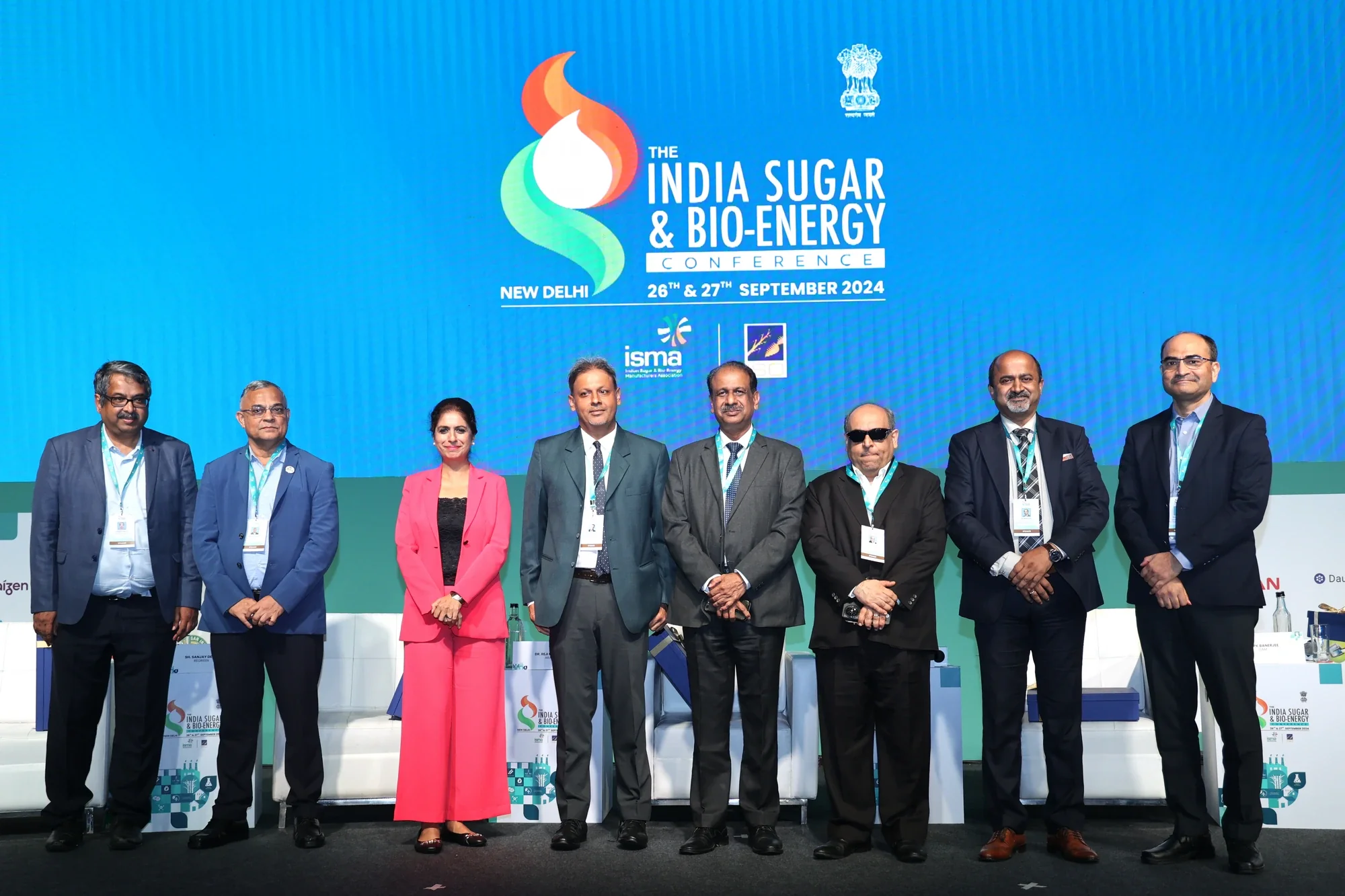 Speakers and dignitaries on stage at the India Sugar & Bio-Energy Conference 2024