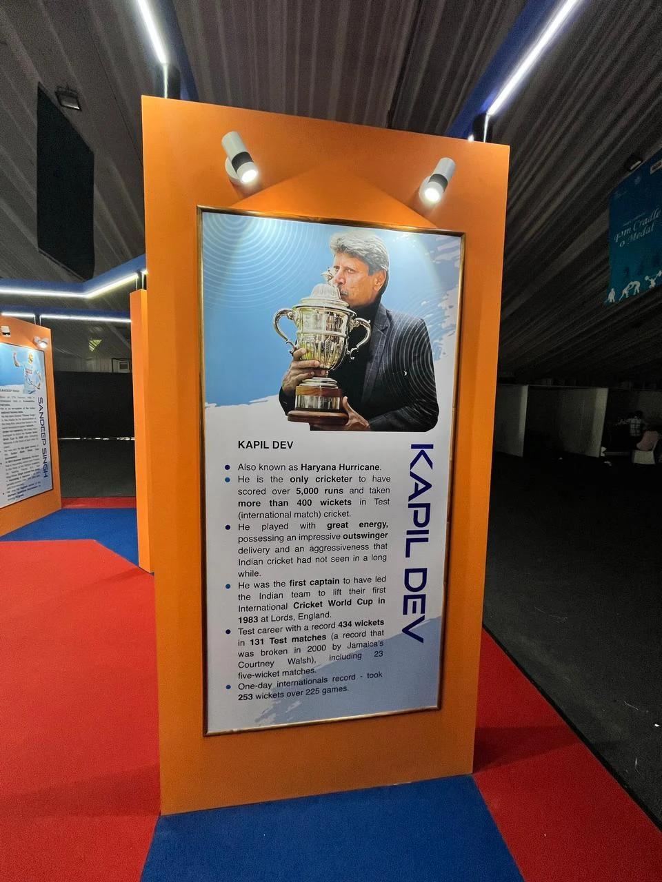 Kapil Dev tribute panel at the Khelo India pavilion