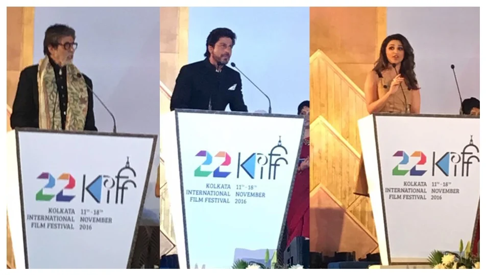Amitabh Bachchan, Shah Rukh Khan and Parineeti Chopra at the KIFF podium