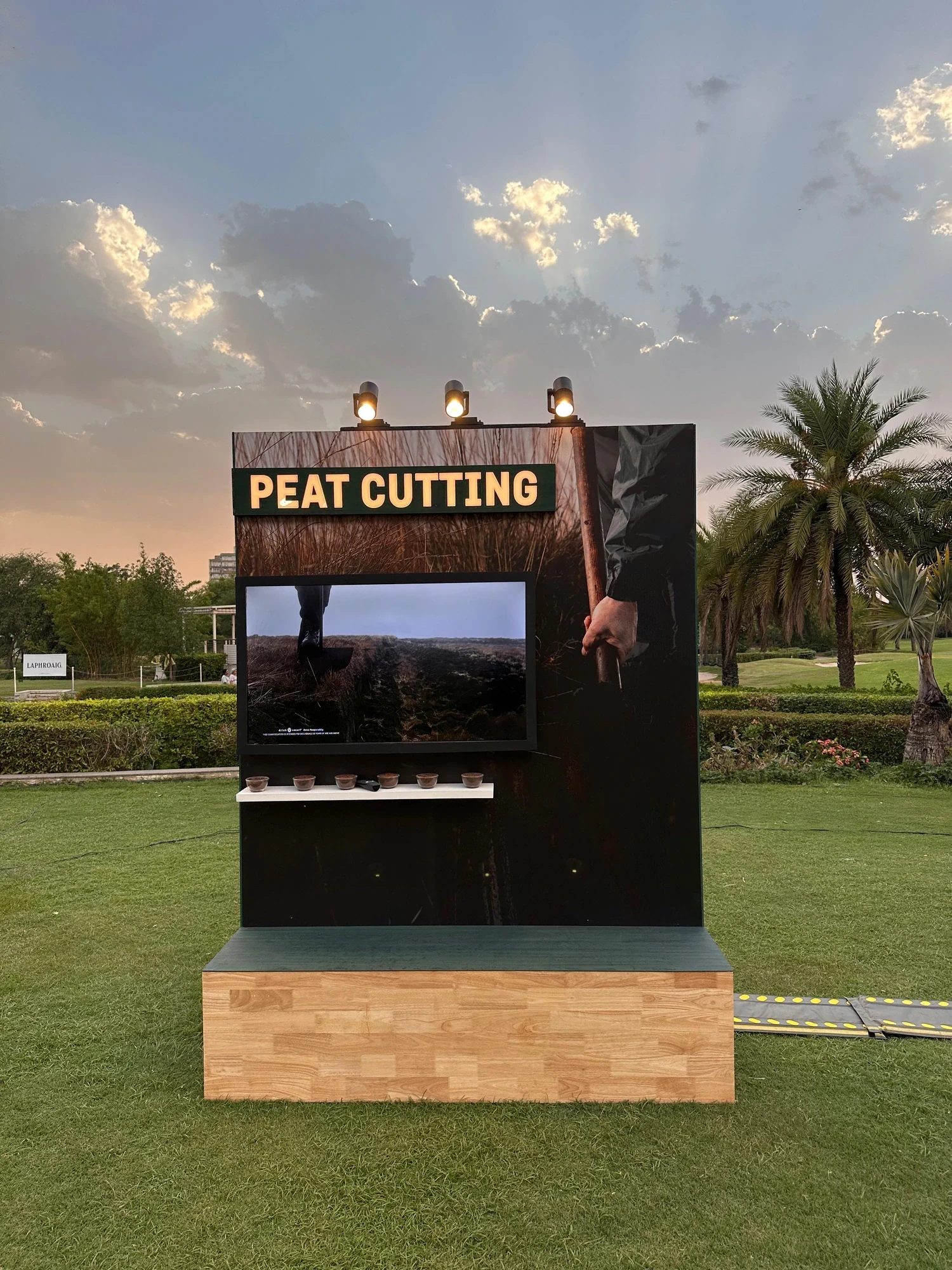Peat Cutting station with landscape screen and spade backdrop