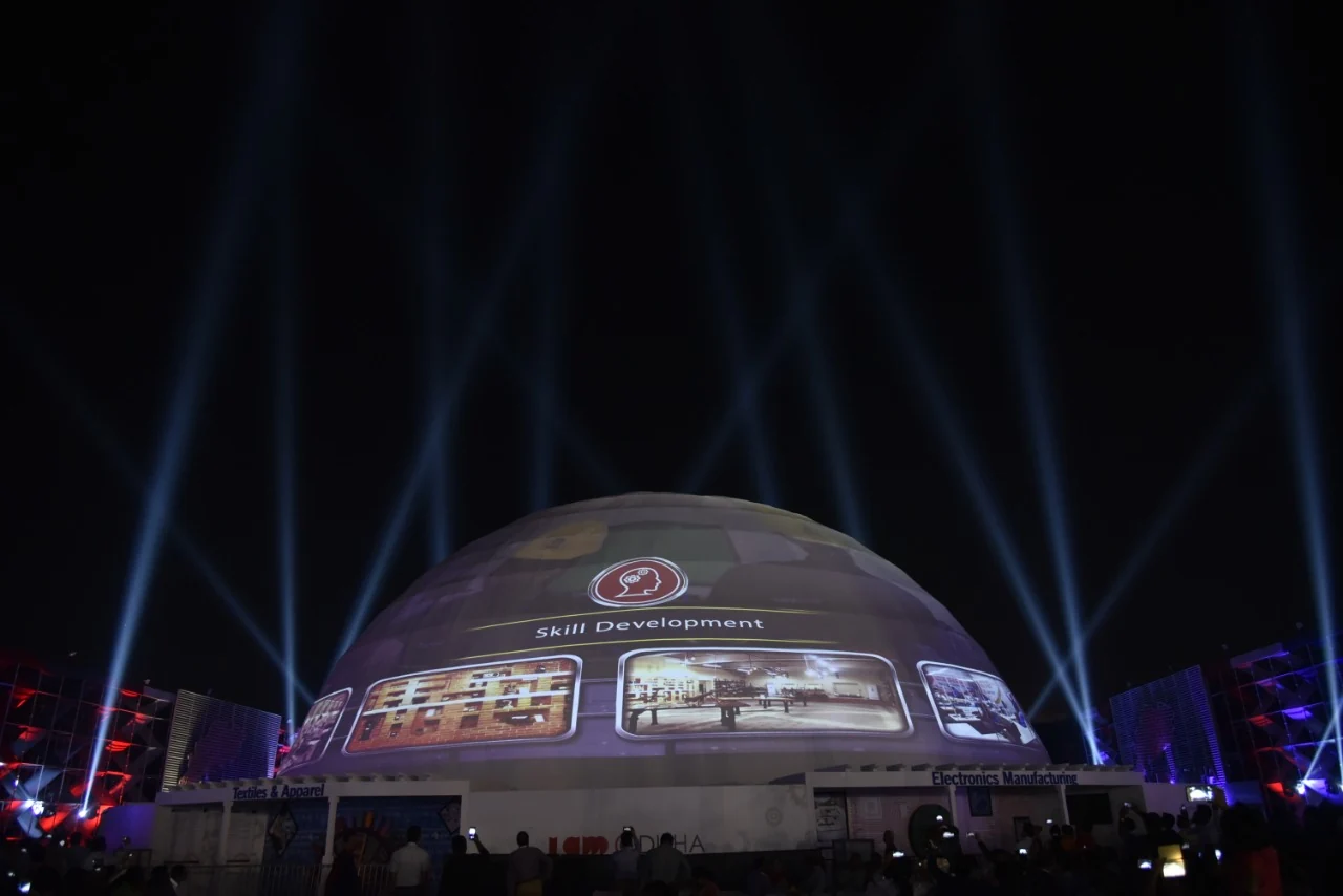 Skill Development projection on the geodesic dome at the Make in Odisha Conclave