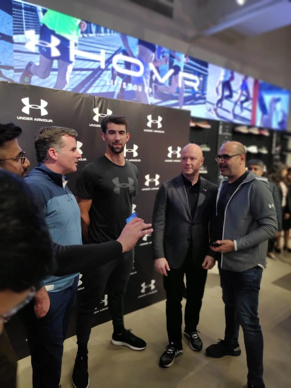 Michael Phelps with Under Armour global leaders at the India launch