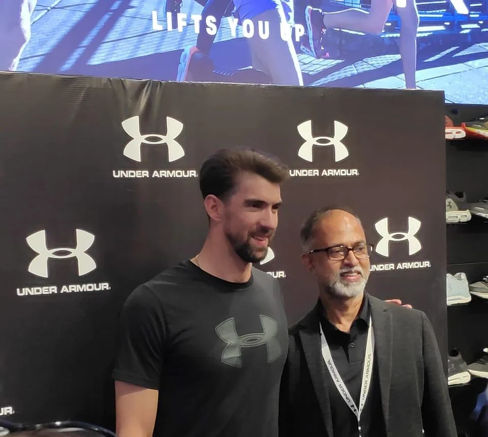 Michael Phelps with Under Armour leadership at the India brand launch