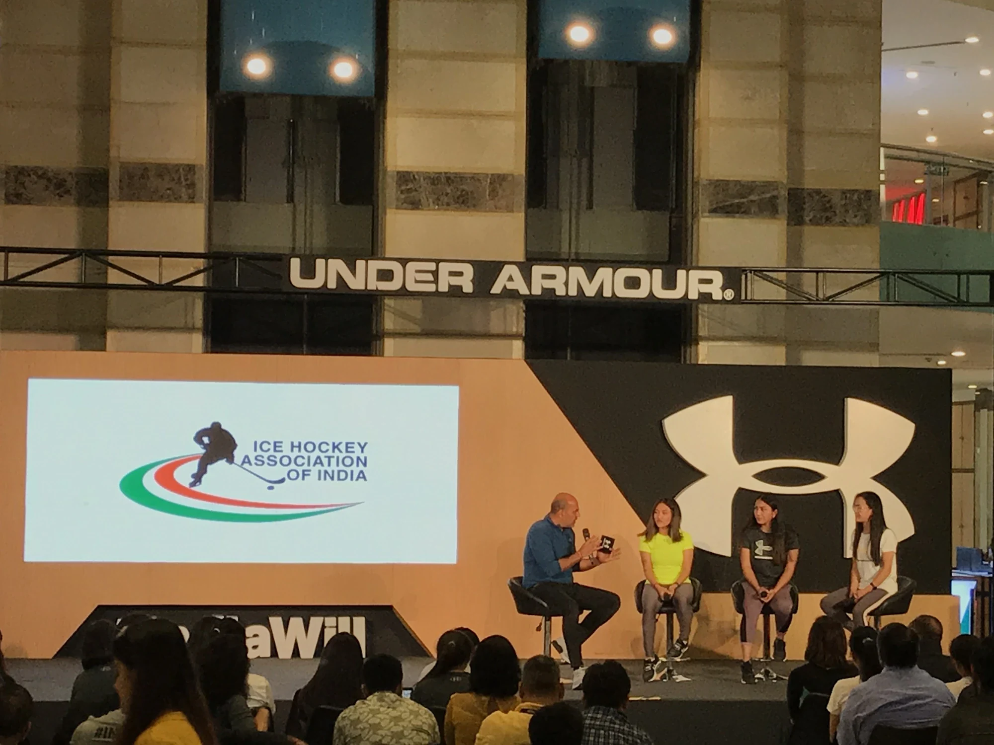 Media audience watching the panel at the Under Armour press conference