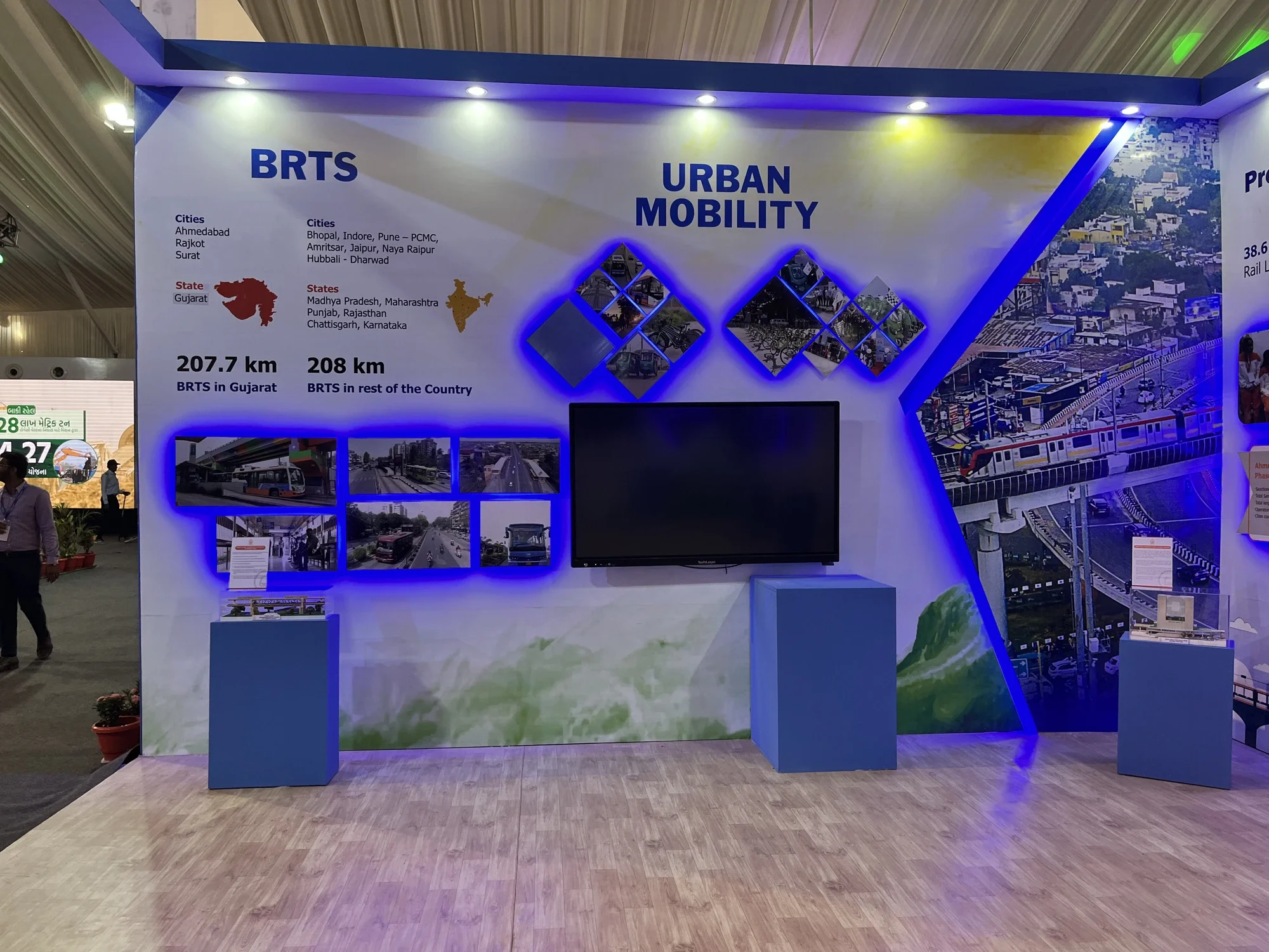 BRTS and Urban Mobility wall with city statistics and network photography
